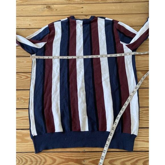 NWT $49.99 Guess Stripe Long Sleeve Sweater Size XL Men’s Navy Maroon - Picture 8 of 9
